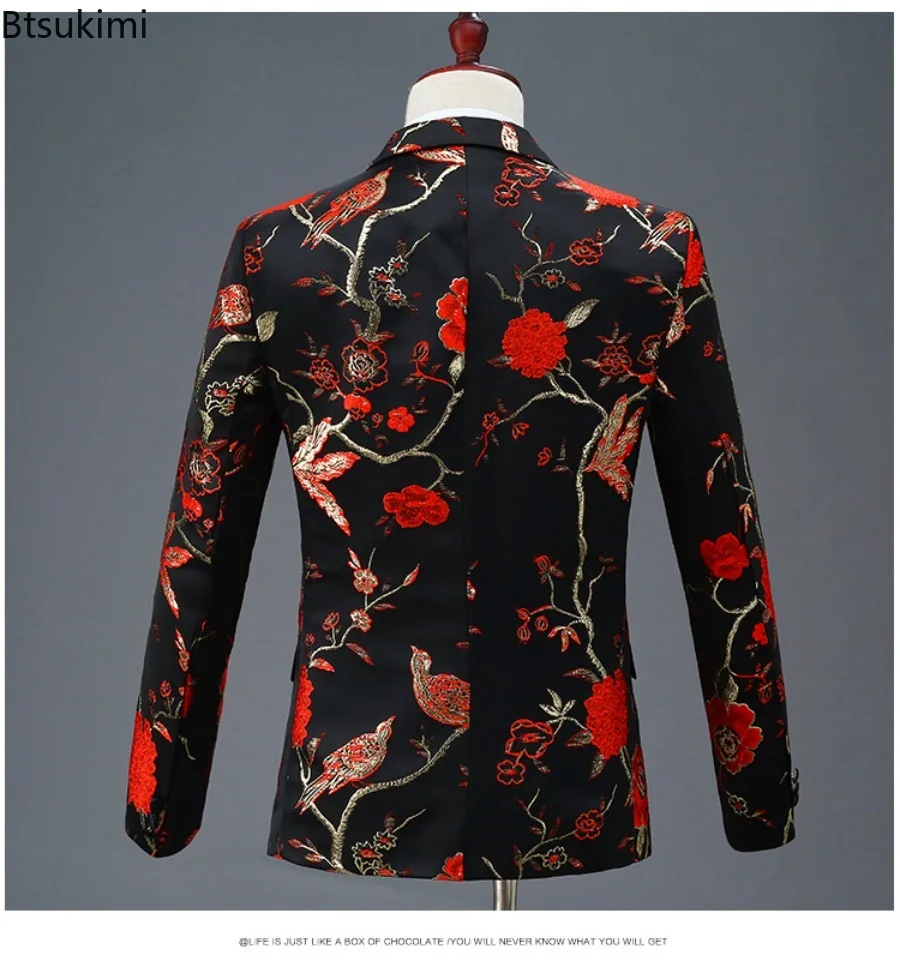 High-end Embroidered Suit Two Piece Sets for Men Woodpecker Jacquard Slim Suit Coats Pants Men's Party Dress Suit Stage Costumes