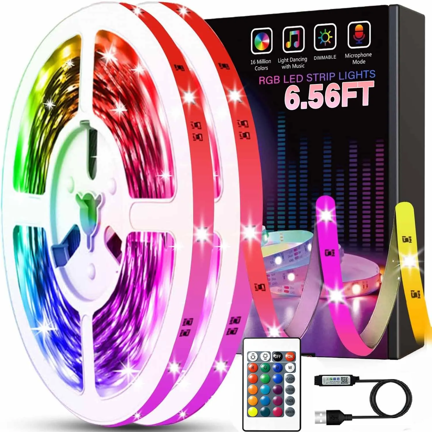 2m strip light USB plug 24-key Christmas decoration RGB TV background game room family party atmosphere light strip