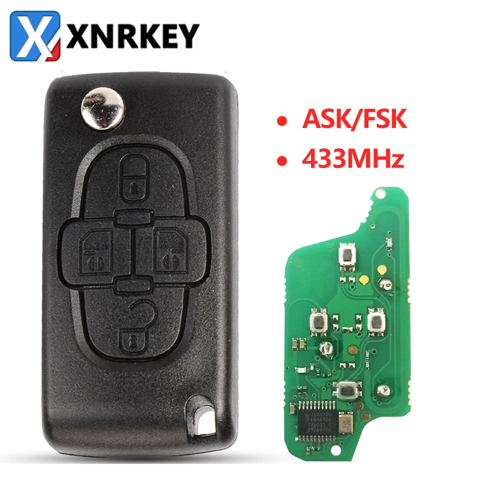 

XNRKEY 4 Buttons Flip Remote Key Circuit Board Fob 433Mhz for Peugeot 1007 for Citroen C8 VA2/HU83 Blade CE0523 Car Key