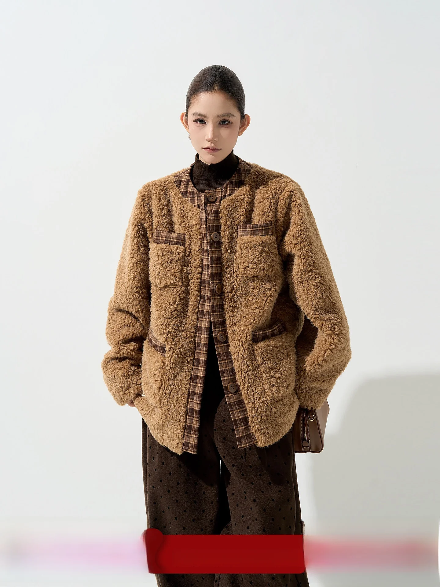 

Thiened Long Sve round Ne Coat Women's Autumn Winter Korean Sle Loose Warm Cardigan Top Camel Color Cotton Blend