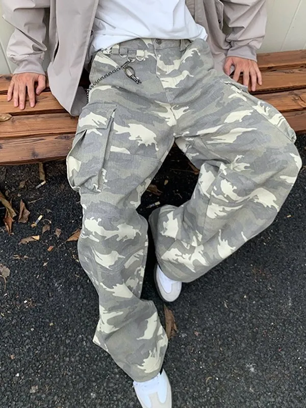 

Свободные прямые брюки в стиле High Street для мужчин, повседневные, весенне-осенние, камуфляжные, американский модный бренд, большие размеры, 300 Pou