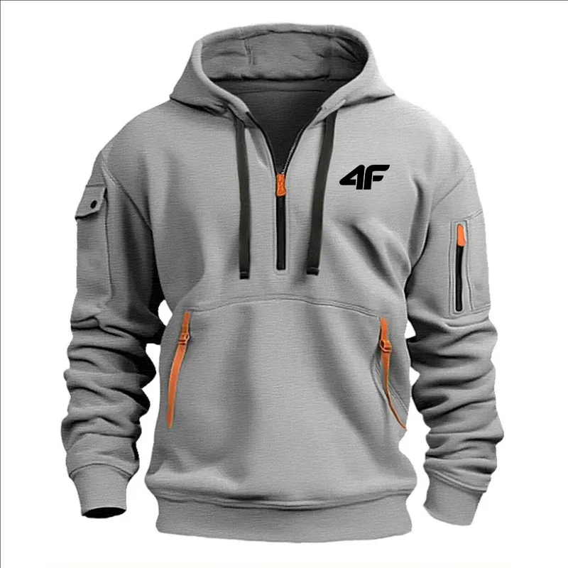 

New Autumn and Winter Men's Casual Loose Multi-pocket Zipper Outdoor Sports Jogging Slim Long-sleeve Pullover Hoodie