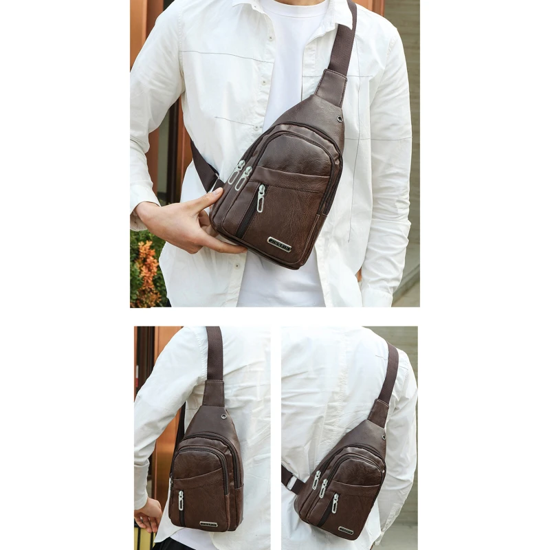 New Genuine Leather Chest Bag Men Travel Crossbody Bag Business Black Chest Pack Casual Sling Bag Male Shoulder Messenger Bag