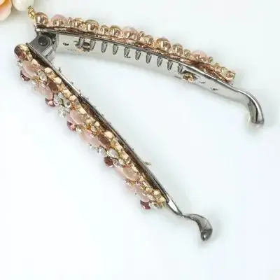 

Розовая заколка-банан для волос с украшением в виде камня, модный аксессуар для женщин