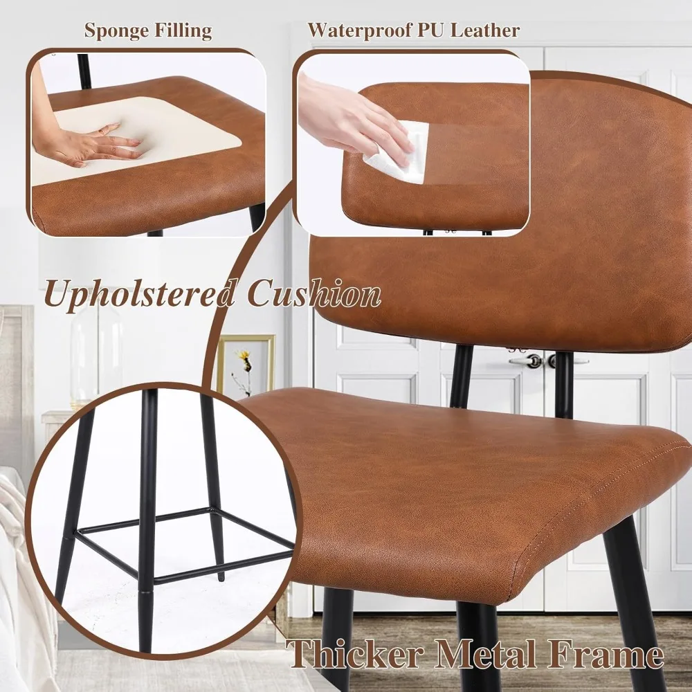 26인치 현대식 인조 가죽 바 스툴 2개 세트(등받이 및 금속 다리 포함) 주방 아일랜드용