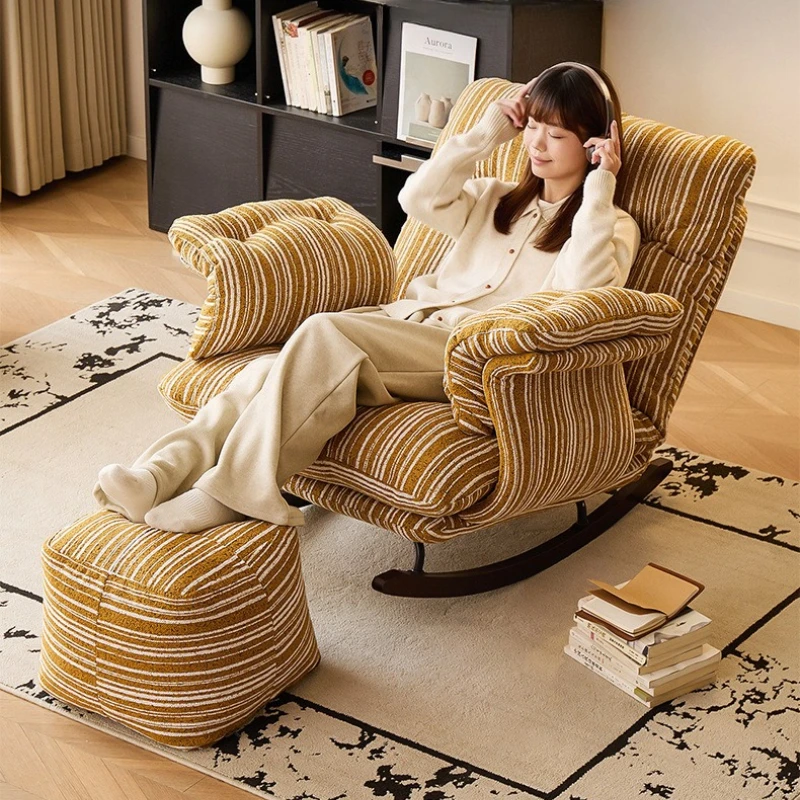 Medieval style rocking chair household living room balcony lunch break can lie down or sleep adjustable leisure lazy sofa chair