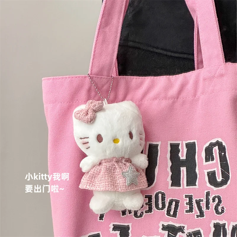 2023 neue Sanrio Hallo Kitty Plüsch Puppe Anhänger ins Stil niedlichen Mädchen rosa Kleid Schlüssel bund Anhänger Telefon zurück Clip Kinder geschenke