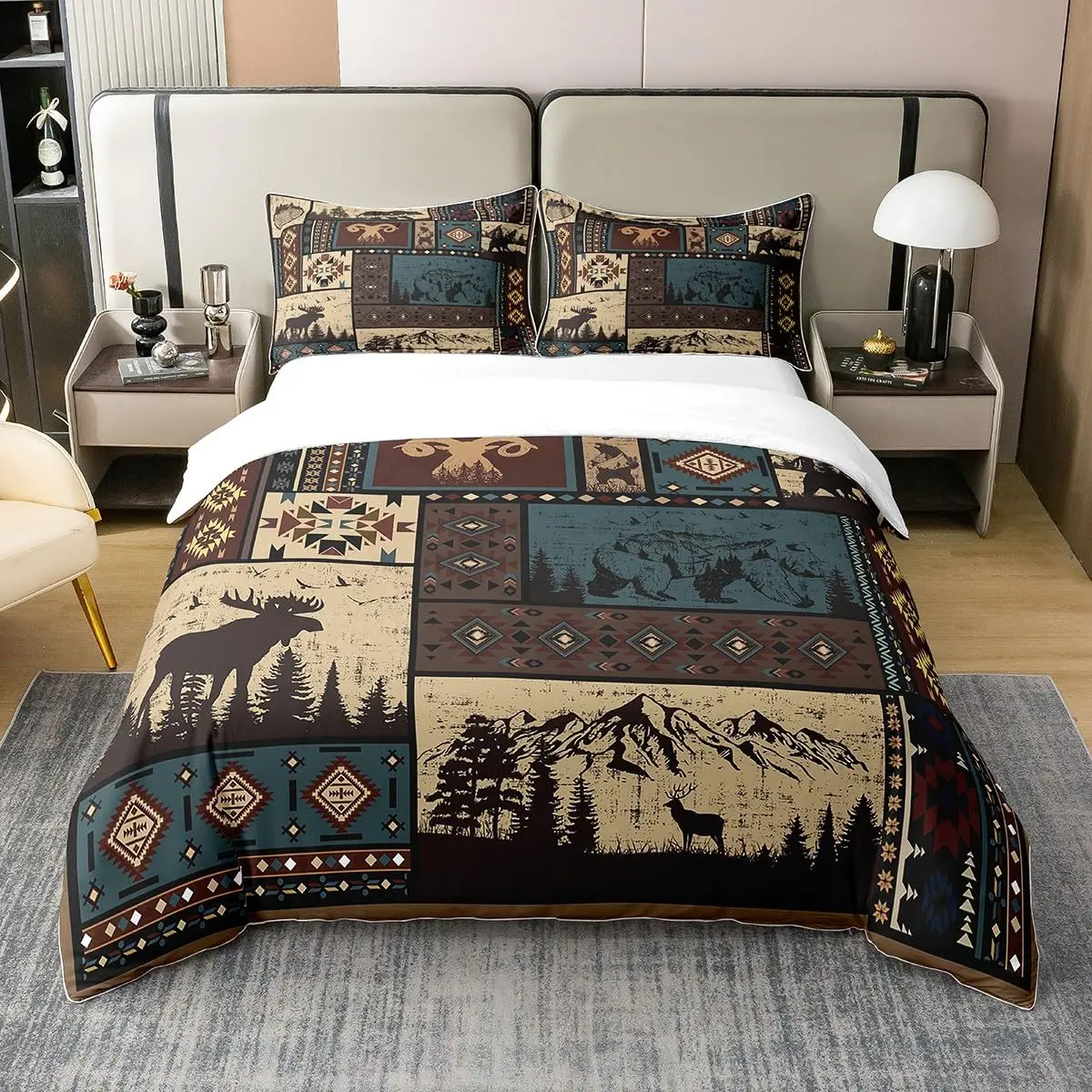 Buffalo Plaid Bedding Set For Cabin Decor Queen, Wild Animal Comforter Cover, Duvet Cover Queen King Size, Quilt Cover 3 Pieces