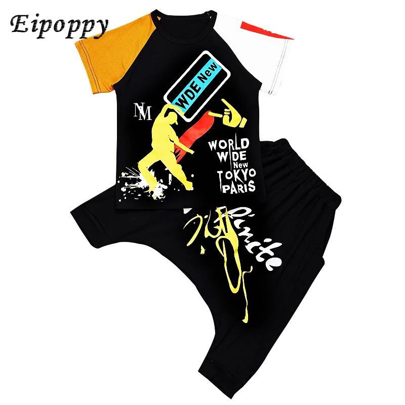 Boy hip-hop dance costumes spring and summer new children's practice clothes hip-hop performance competition set