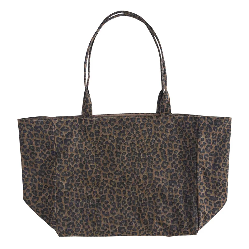 Vintage Double-sided Women\'s Leopard Tote Shopping Bag Large Capacity Ladies Travel Shoulder Bags Commute Fashion Female Handbag