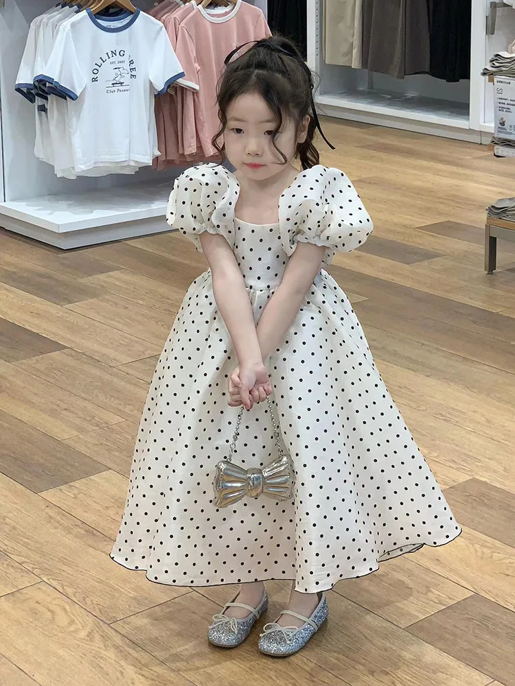 90-130 سنتيمتر الأطفال فقاعة كم فستان الصيف نمط جديد الفتيات فستان الأميرة البولكا نقطة