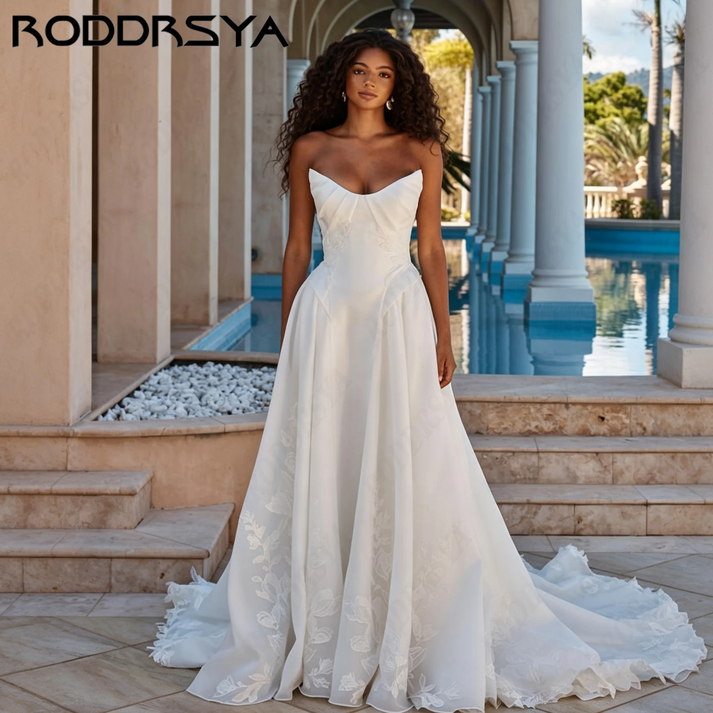 RODDRSYA Romantic Strapless Bridal Dresses For Women Appliques A-Line Wedding Gown Backless vestidos de novia Customized