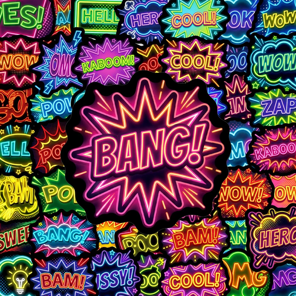 

10/30/50pcs BOOM BAM WOW BANG Explosion Cloud Style Neon Stickers Funny Cartoon Decals DIY Skateboard Phone Luggage Sticker Pack