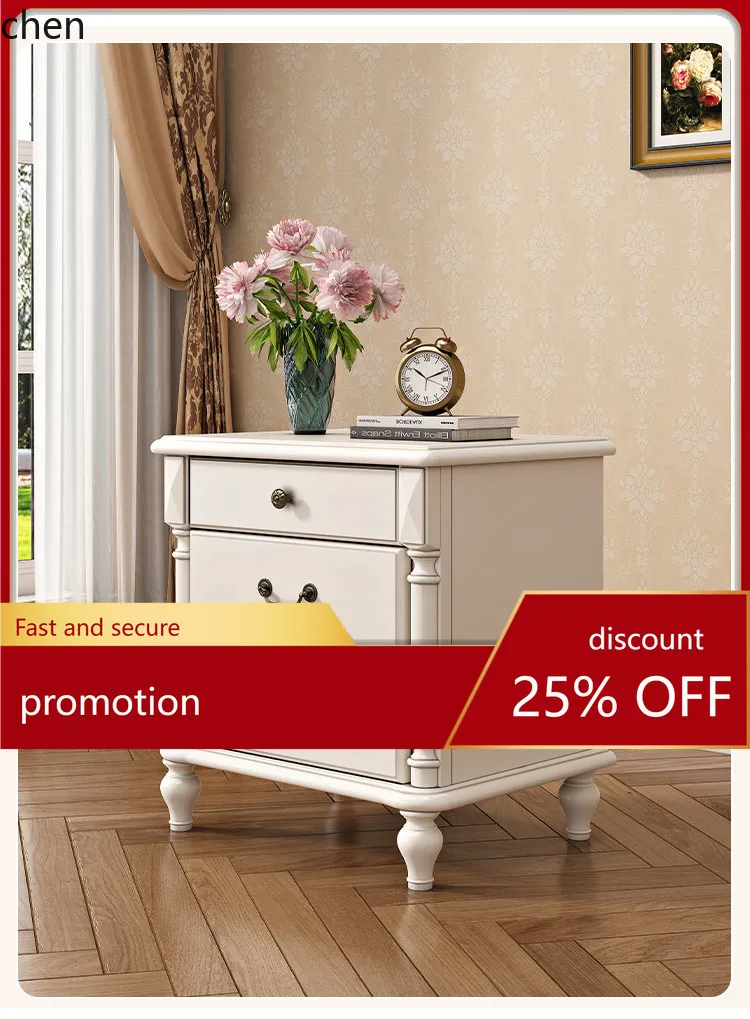 CZ Solid Wood Bedside Table Storage Cabinet Side Cabinet Bedroom Furniture Natural Wood Storage Cabinet Three Drawers