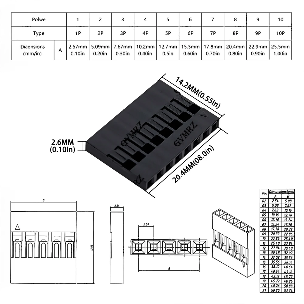 100PCS 1-10P 1P/2P/3P/4P/5P/6P/7P/8P/9P/10P Dupont Plastic Shell Plug 2.54mm Single Row Dupont Connector Housing