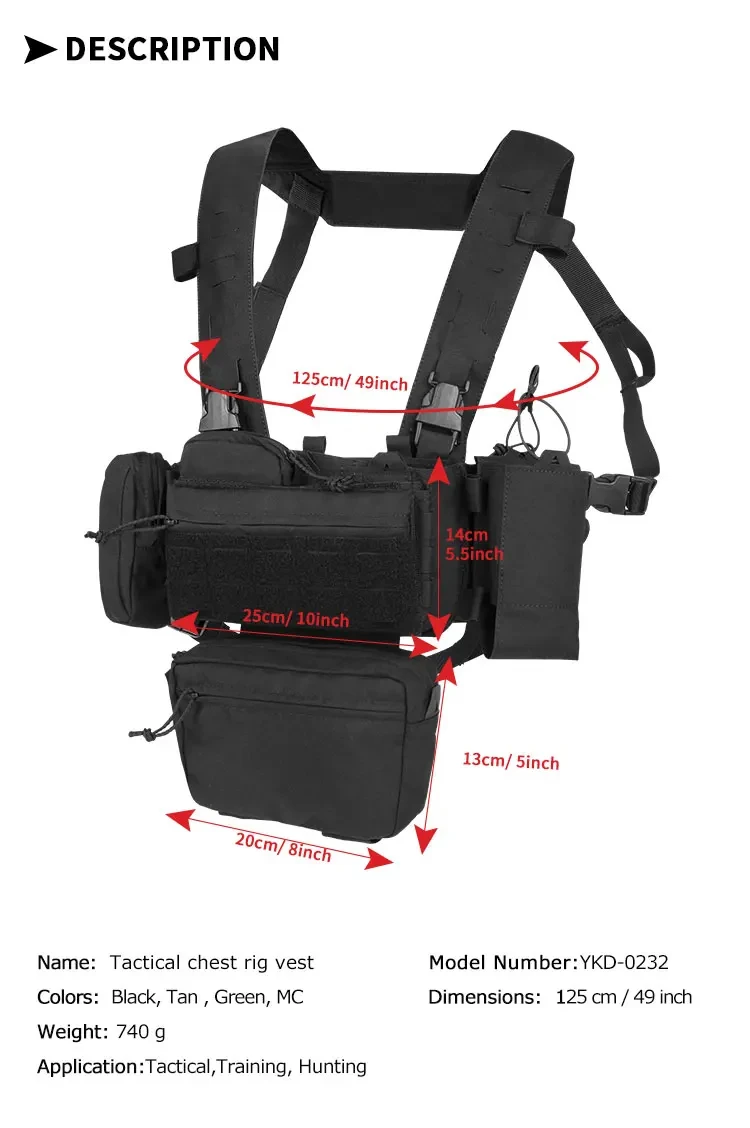 YAKEDA tactical chest equipment, 5.56/7.62 magazine pocket holder, pistol bag, wing bag, Molle Dangler bag