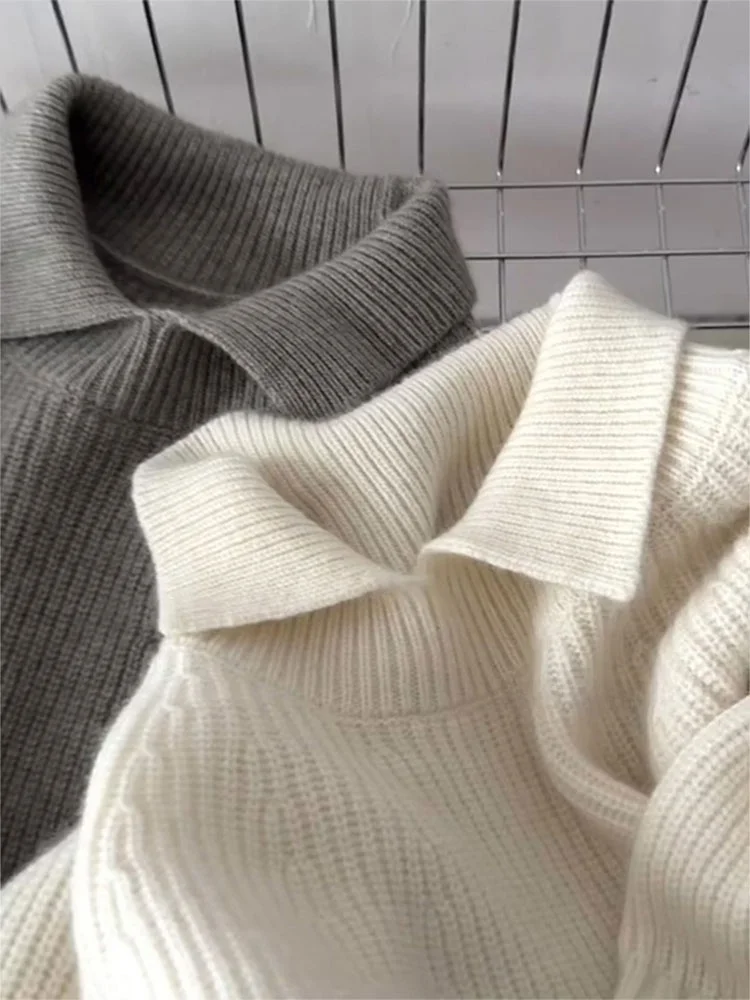 

Вязаный свитер с длинными рукавами для женщин: осенне-зимний теплый базовый слой, мягкий свободный крой, вязаный топ для повседневной носки