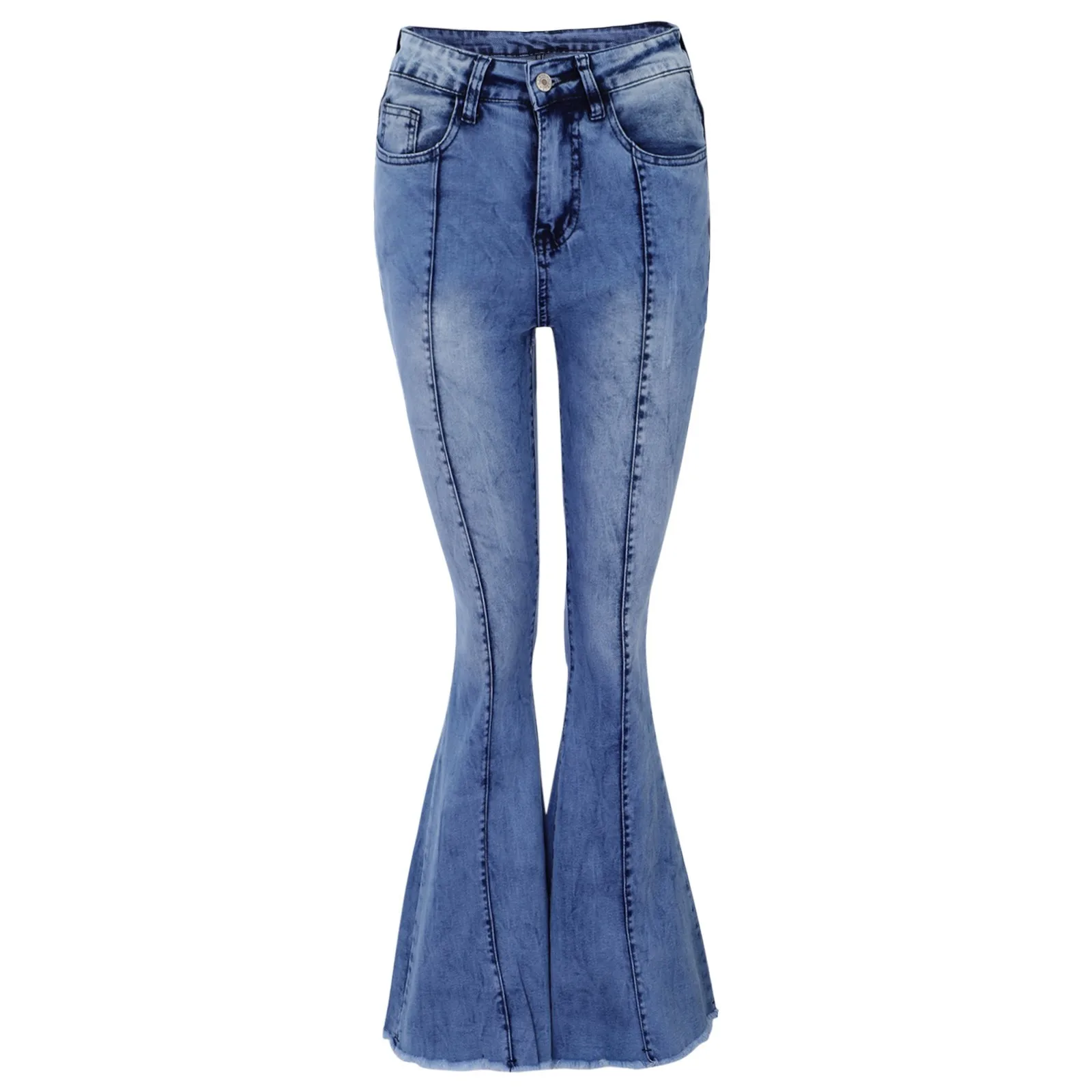 الطابق طول مضيئة السراويل النساء Bootcut ممزق عالية الخصر بسط واسعة الساق الجينز المتوترة ضيق موضة عادية سراويل جينز