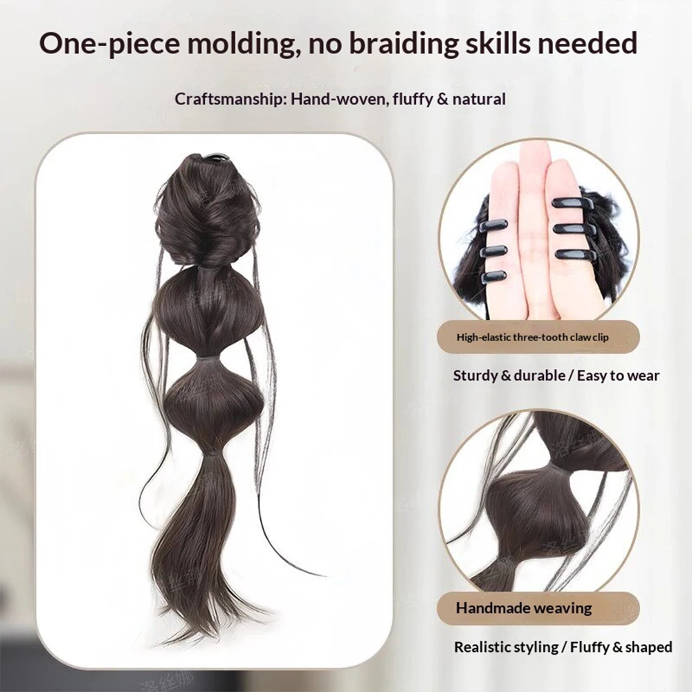 Immagine 7: Clip per capelli a becco d'anatra, coda di cavallo sintetica effetto bolle, resistente al calore, accessori moda per capelli da donna per styling quotidiano e feste