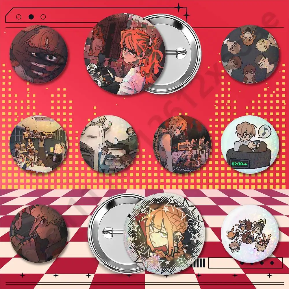 School Bus Graveyard Round Holographic Brooch Badges 25/32/44/58/75mm Anime Cosplay Game Pins Backpack Hat Bag Accessories Fan G