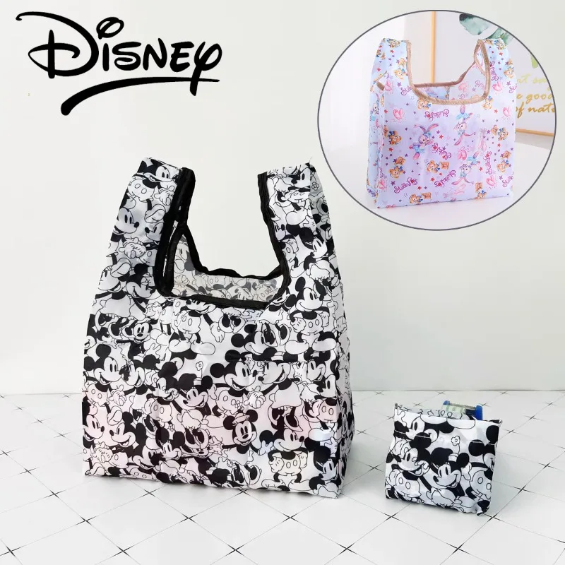 Disney Mickey Mouse Handbag Women Large Capacity Wrist Bag Cartoon Portable Foldable Tote Bag Student Reusable Shopping Bags