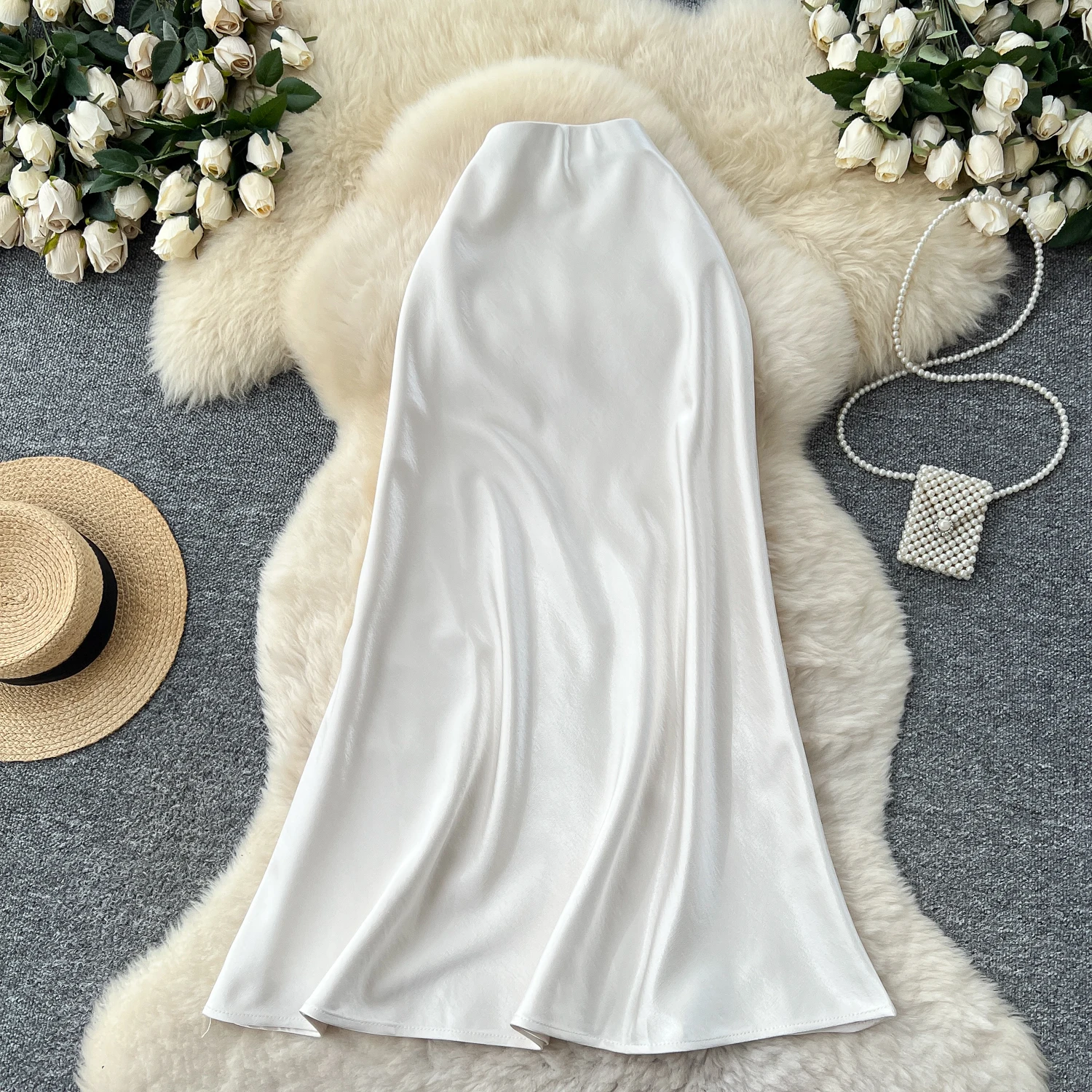 Gonna slim solida in raso sexy da donna Party Fashion Vintage a vita alta Gonne di lusso Abbigliamento donna gotico