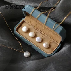 Stainless Steel 18K Gold Plated Natural Freshwater Pearls Pendant Necklace Women Simple Temperament Wedding Jewelry