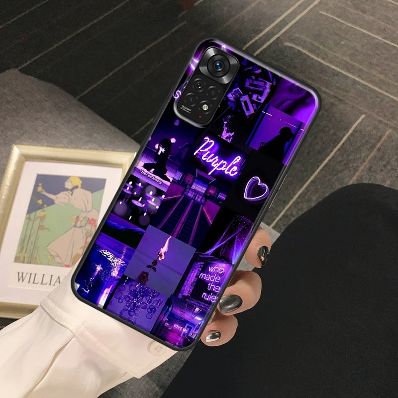 Purple Colour Neon Light Case For Redmi Note 12 Pro 8 9 10 11 Pro Note 12S 11S 10S 9S 8T Redmi 12C 10C 10A 9C Cover