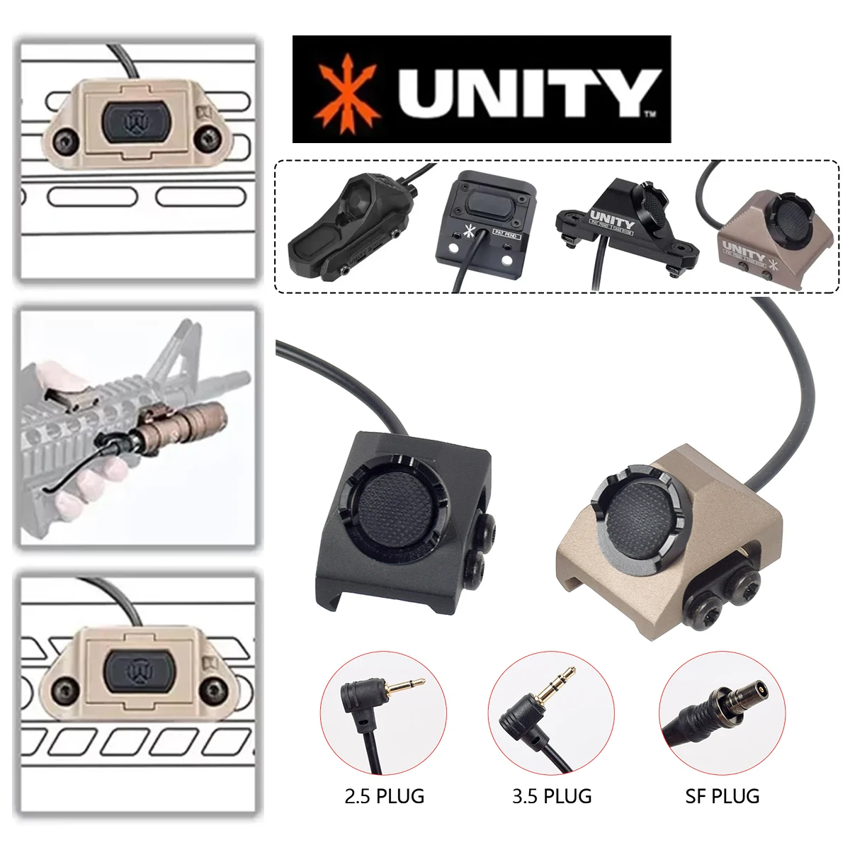 Bouton tactique d'activation rapide à pression pour télécommande, compatible avec rail Mlok Keymod 20mm, M300, M600, DBAL-A2, PEQ15, connecteur SF 2.5