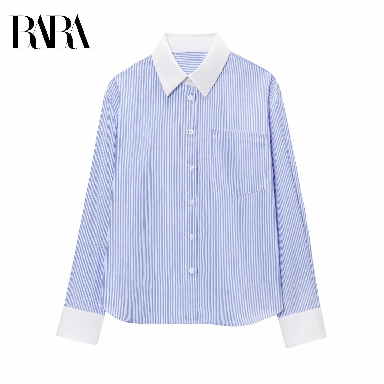 

RARA Women's Summer New Contrast Color Splicing Decorated Casual Loose Lapel Long Sleeve Striped Shirt Jacket