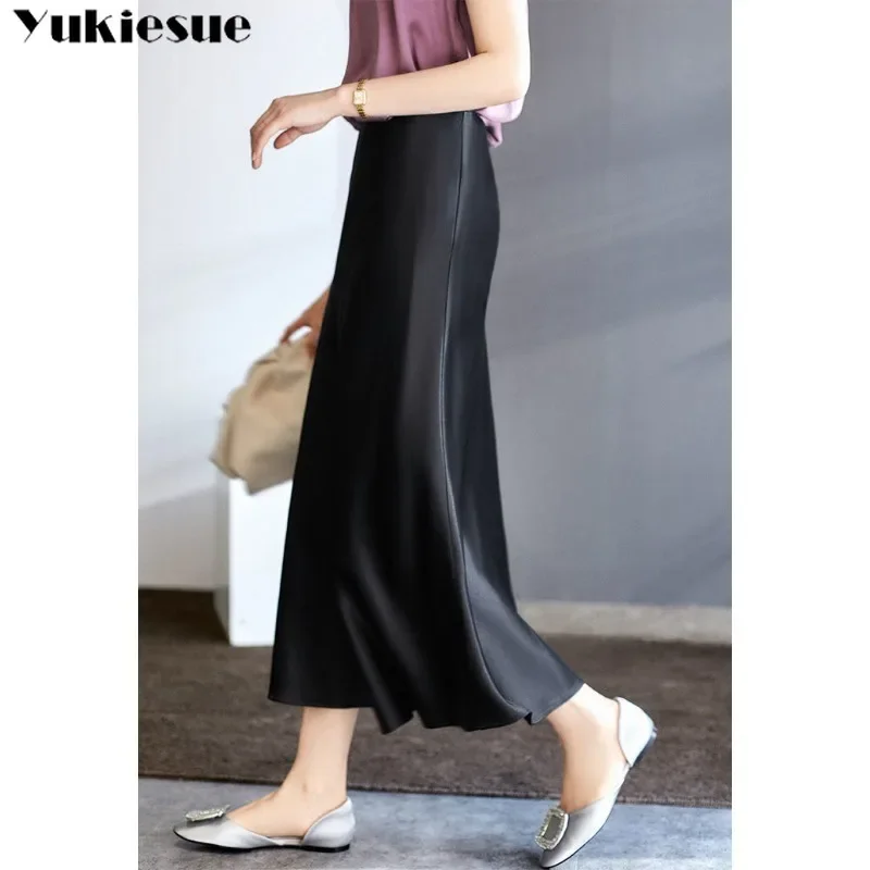 

Нежная и элегантная полуюбка с высокой талией и запахом на бедрах, шелковая атласная юбка, французская однотонная полуюбка