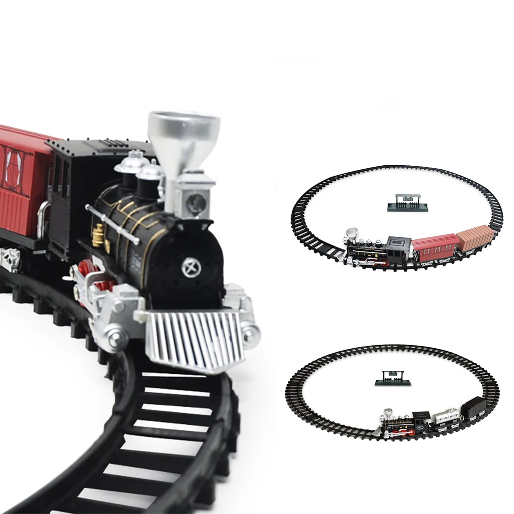 Vintage Children Track Small Train Toy Electric Light Music Train Simulation Classic Power Track Train Model