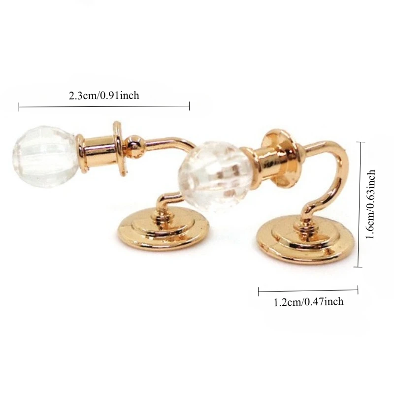 1쌍 1:12 인형집 미니 실버/골드 크리스탈 벽등 합금 모델 플레이하우스 침실 거실 장식 소품