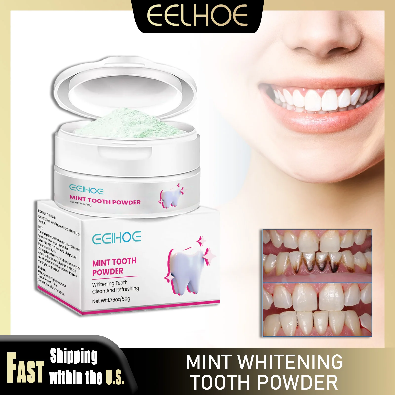 

EELHOE Mint Tooth Powder 50g Teeth Cleansing Remove Plaque Stains Oral Hygiene Whitening Yellow Tooth Fresh Breath Oral Care