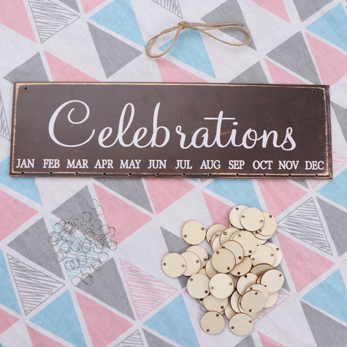 

Wooden Birthday Reminder Calendar Board Colorful Family Wall Decoration Home Organizer 16X4.7Inch 1 Plaque 1 Rope 50 Discs Easy