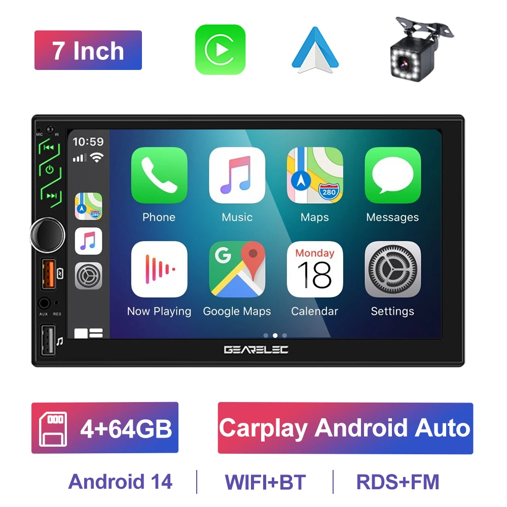 7 Inch Autoradio 2 Din Android 13 Carplay Android Auto Universele Auto Multimedia Speler Autoradio HD Touchscreen FM Bluetooth