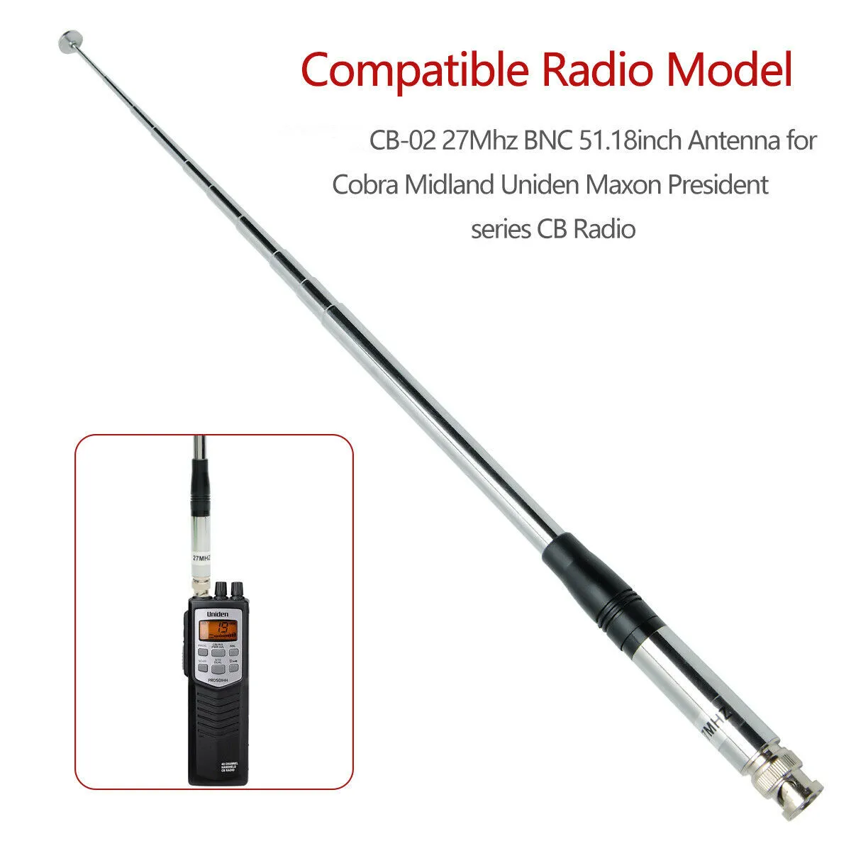 27Mhz BNC Telescopic 23/130cm Antenna For Cobra Midland Uniden Maxon President Anytone Handheld/Portable CB Walkie Talkie