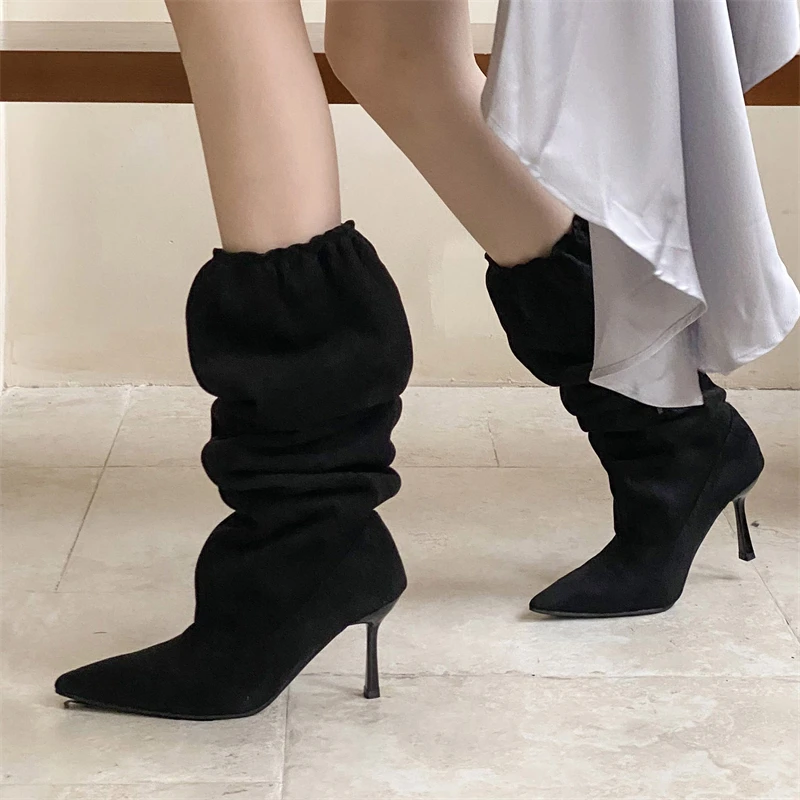 Eilyken/Новые пикантные женские сапоги выше колена на тонком высоком каблуке с острым носком, дизайнерская обувь с эластичной лентой, зимние Botas Mujer Largas