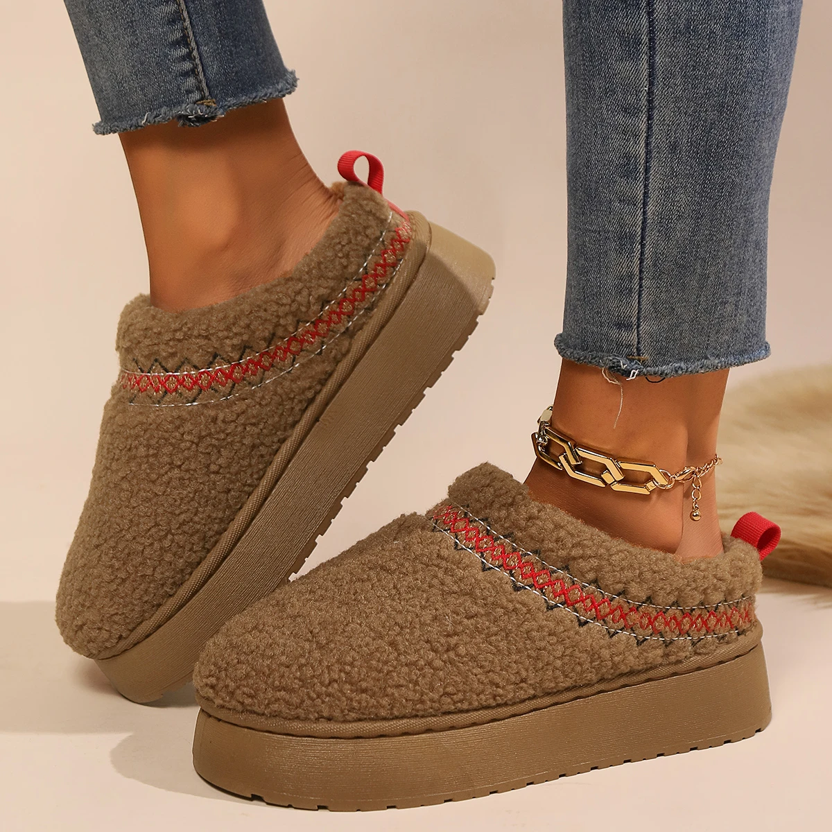 2024 neue Damen Woll pantoffeln warme Plattform Wolle Low-Top-Schneeschuhe Hausschuhe Damen Outdoor Anti-Rutsch-Stiefel Schuhe für Frauen