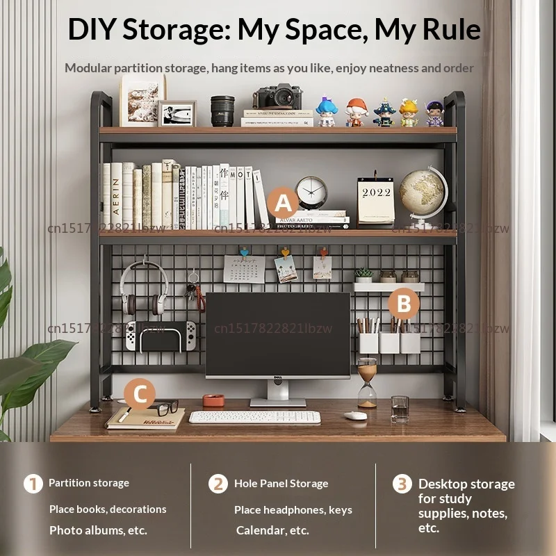 Grid Bookshelf Desk Top Multi-Layer Wrought Iron Shelf  Desk Table Hole Board Wooden Shelves  Games Dormitory Table