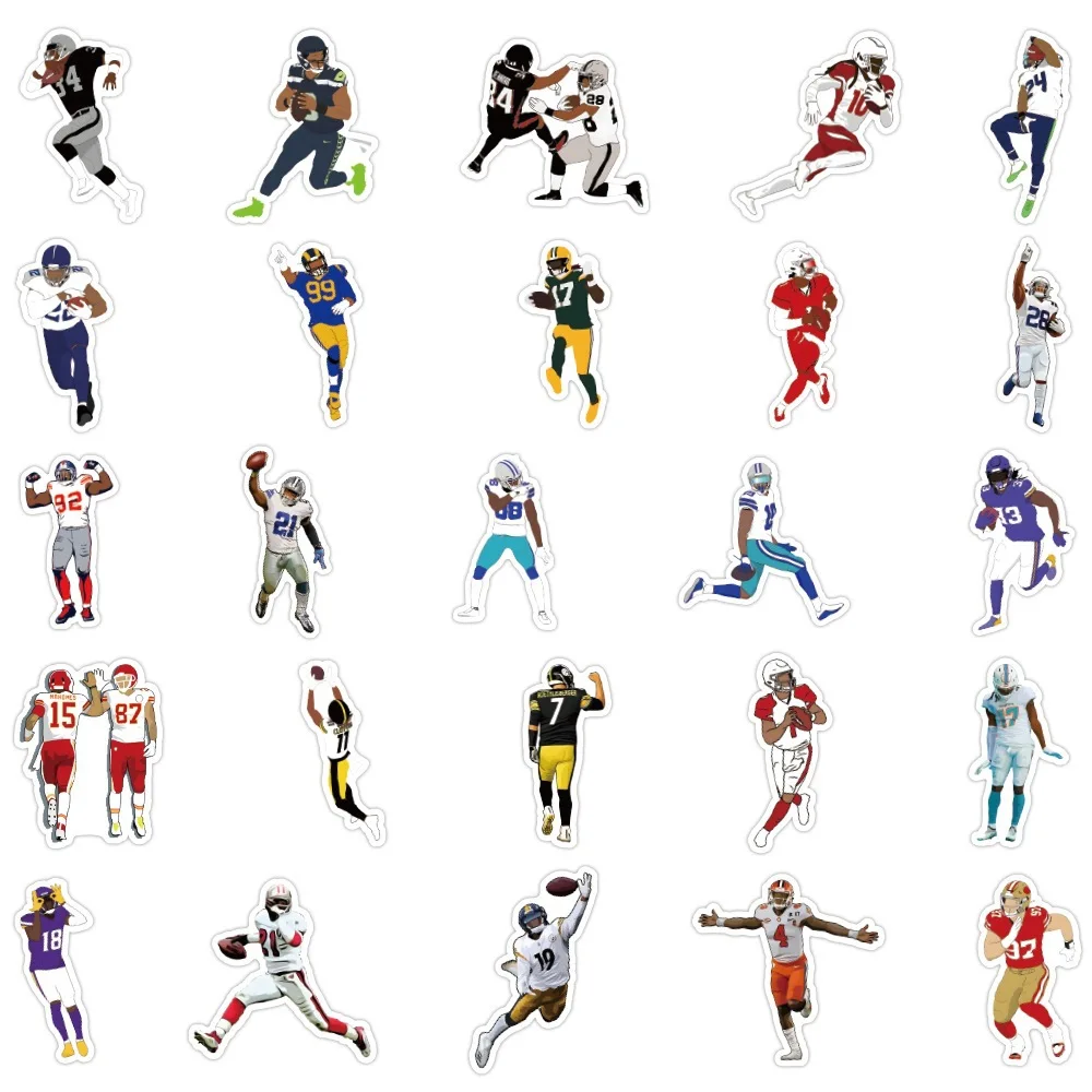 10/30/50PCS Football NFL Player Stickers Creative iPad Mobile Phone Helmet Car  Guitar DIY Wall Sticker Toy Decoration Wholesale