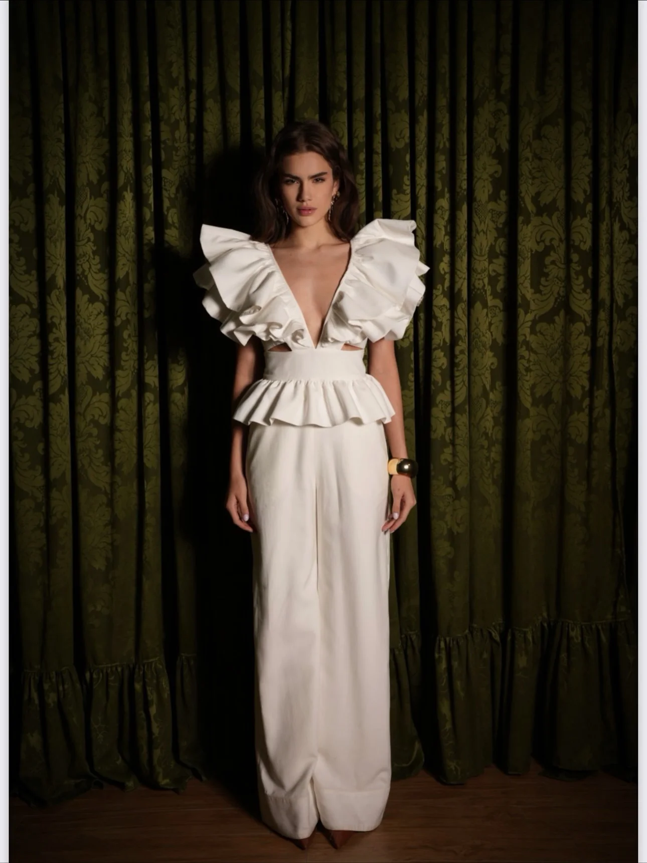 Pretty Ruffle Taffeta Crop Top Women V Neck Cut-out White Tops Hot Sale Cap Sleeves Women's Top Ladies Coat Blouse Custom Made