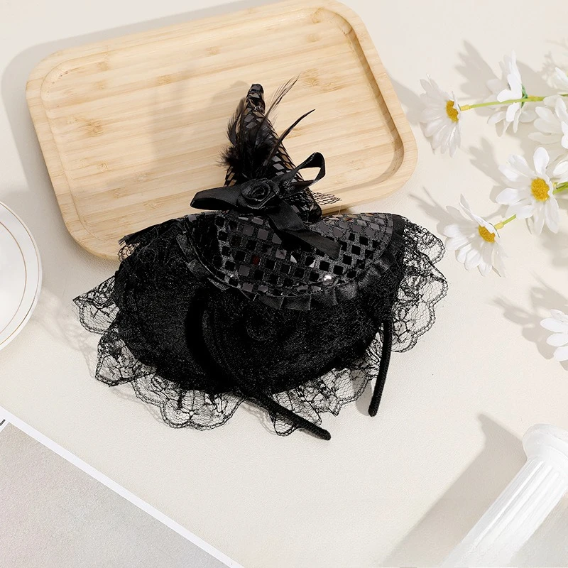 10pcs Halloween New Witch Magic Hat Party Lace Headband Carnival Makeup Ball Holiday Festival for Adult Children