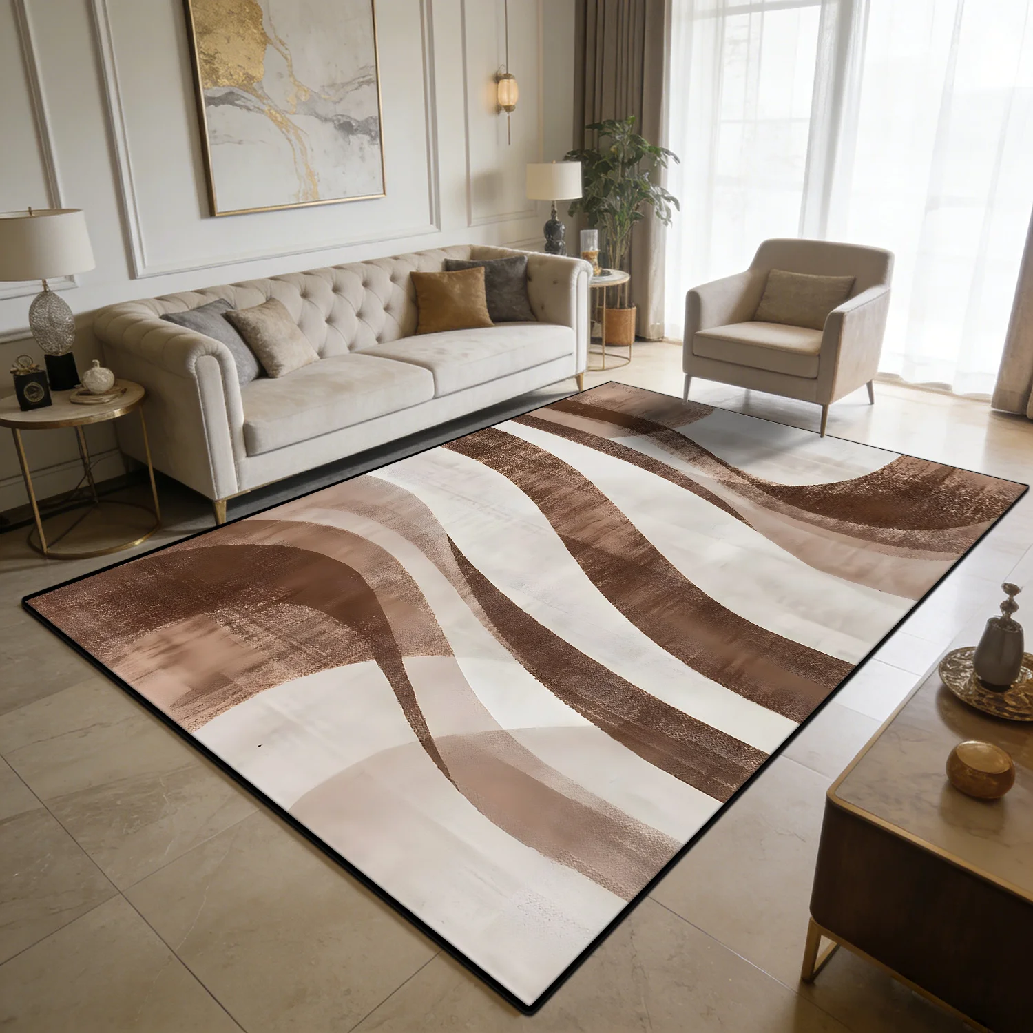 Modern Light Luxury Style Large Living Room Rugs Curve Art Decoration Home Machine Washable Carpet Bedroom Baby Crawling Mat view 4