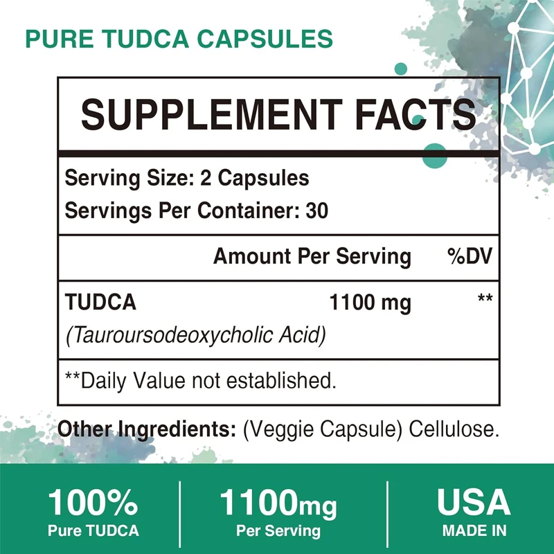 TUDCA integratore di fegato 1100mg, supporto per il fegato per la pulizia e la riparazione, 60 capsule