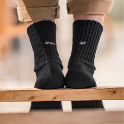 Maden 3 Pack Pairs Cotton Long Socks Vintage Coarse Stitch Embroidery Knit Mid-Calf Socks Sports Breathable Unisex Fall Socks