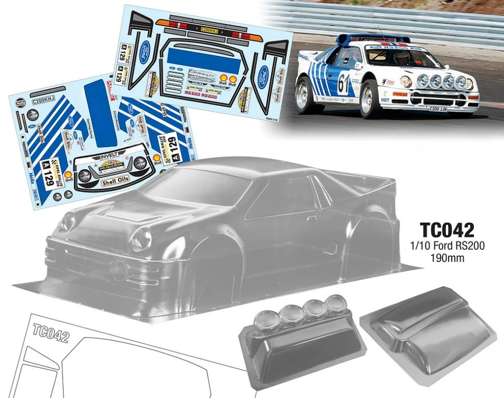 

TC042 1/10 Ford RS200 прозрачный корпус Lexan. Раллийный автомобиль RC 1 10. 190 мм Корпус кузова RC. Шасси Tamiya tt01 tt02. Колесная база 257 мм