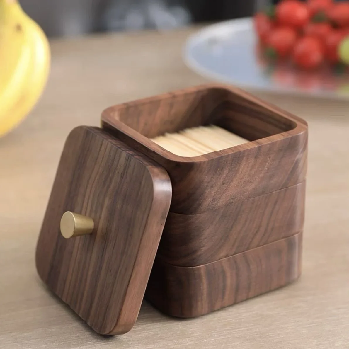 High-grade Black Walnut Wooden Dental Floss Box Double Storage Box Household Toothpick Cotton Swab Box Jewelry Storage Box