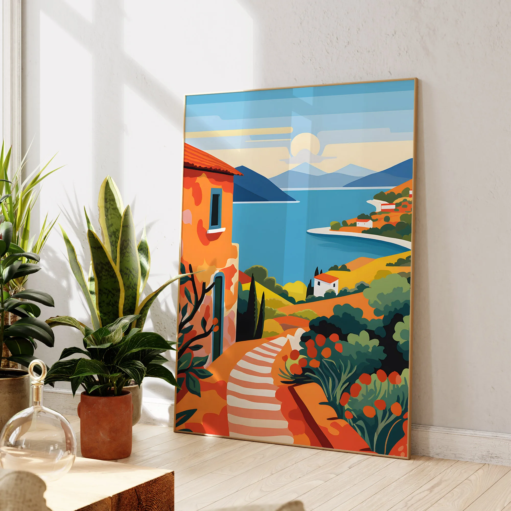 Moderno hay una pintura de una casa, impresiones artísticas de pared de flores, pintura en lienzo, póster, imagen para decoración del hogar y la sala de estar