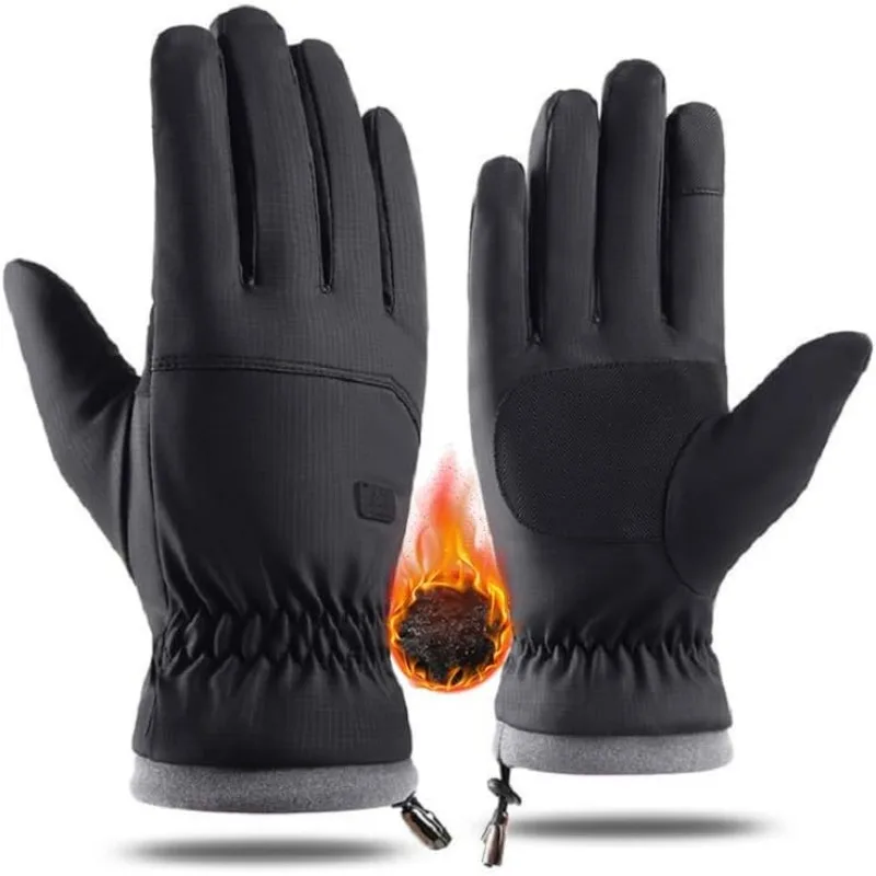 قفازات شتوية للرجال مقاومة للماء كاملة الأصابع لركوب الدراجات من الصوف الدافئ غير قابلة للانزلاق تعمل باللمس قابلة للتنفس للاستخدام في الهواء الطلق والتزلج والدراجات النارية